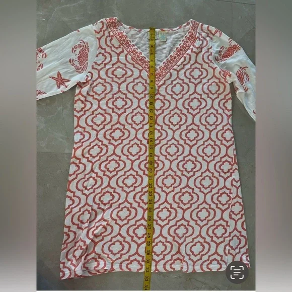 Caribbean Joe Woman Top Size Large Orange White Color V-neck 3/4 Sleeve Pullover - Picture 2 of 7